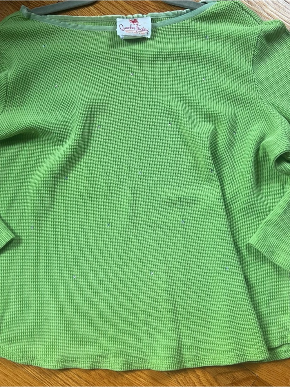 Quacker Factory Lime Green Long Sleeve Waffle Knit Tee